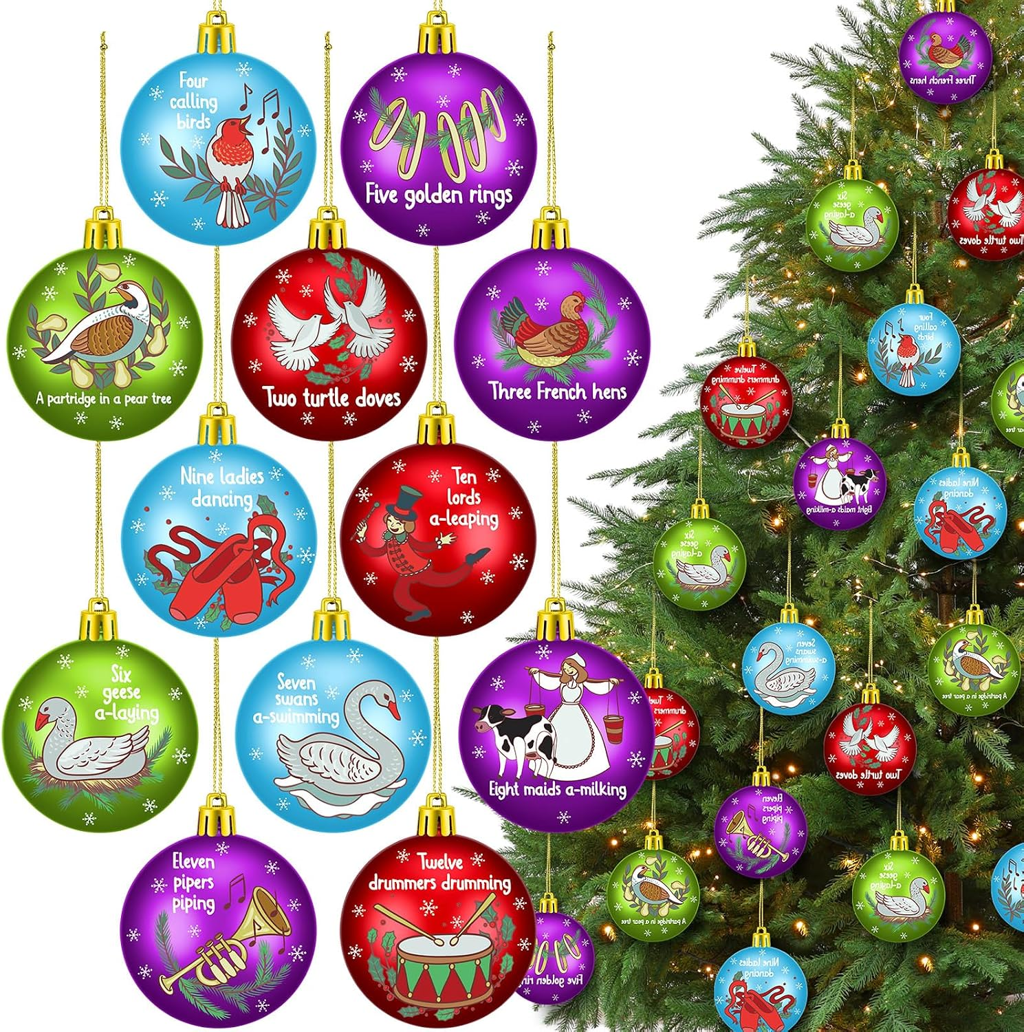 12 Pcs 12 Days of Christmas Ornament Set Twelve Days of Christmas