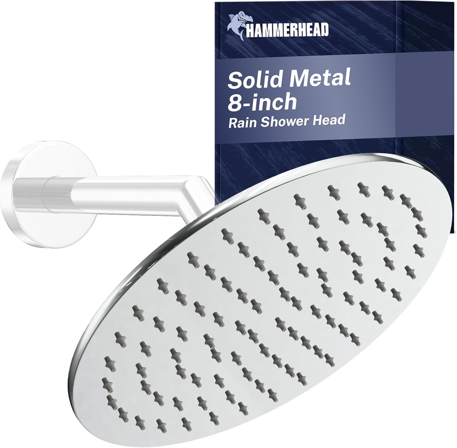 Hammerhead Showers® Solid Metal 8 Inch Rainfall Shower Head – CHROME - Shower Head Rainfall - 2.5 GPM High Flow Shower Head Optimized for Pressure – Large round Rain Shower Heads