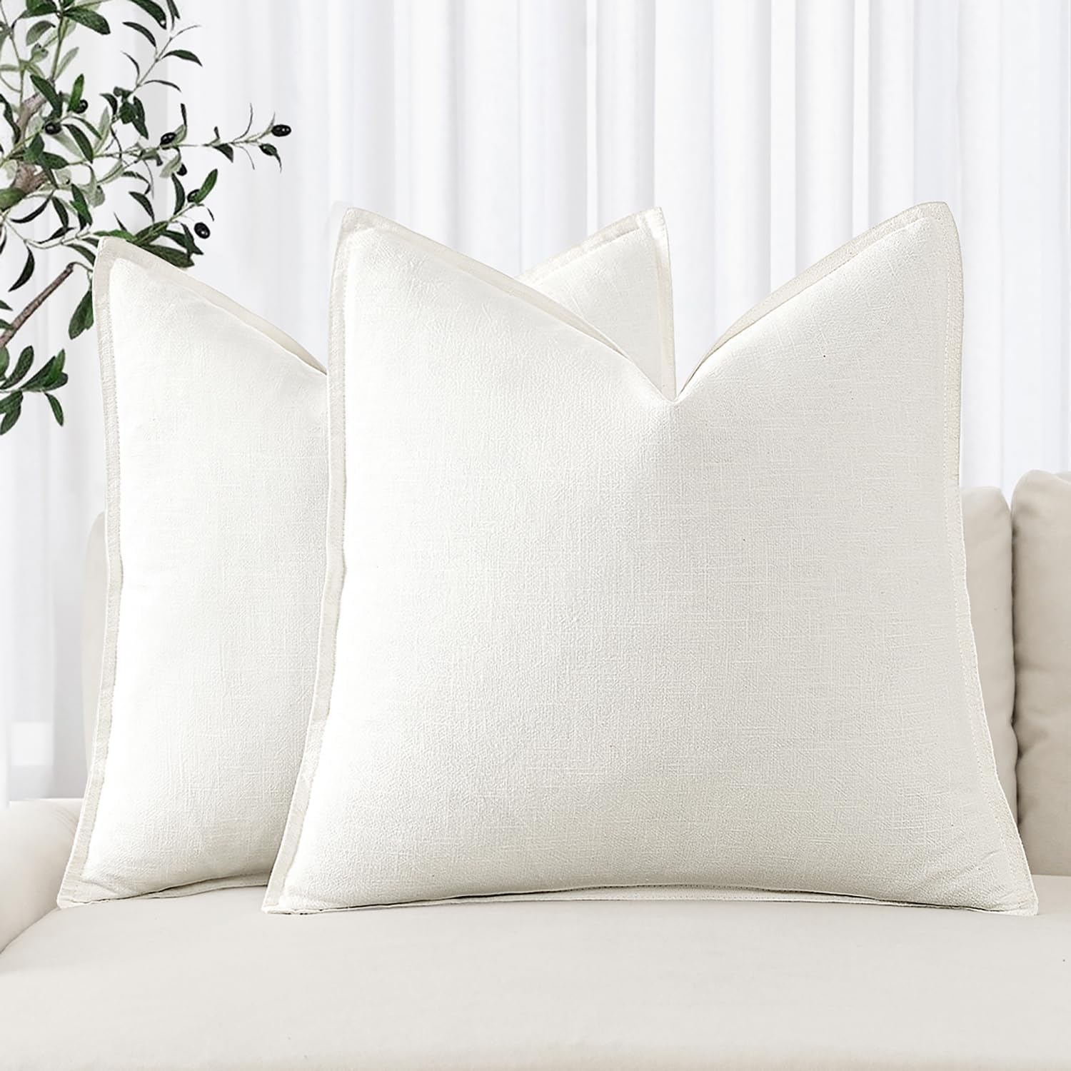 Decorative Linen Euro Sham Pillow Covers 26x26 Cream White Boho Farmhouse Neutral Christmas Couch Throw Pillows for Bed Pack of 2 Accent Modern Pillowcase Sofa Livingroom Home Decor