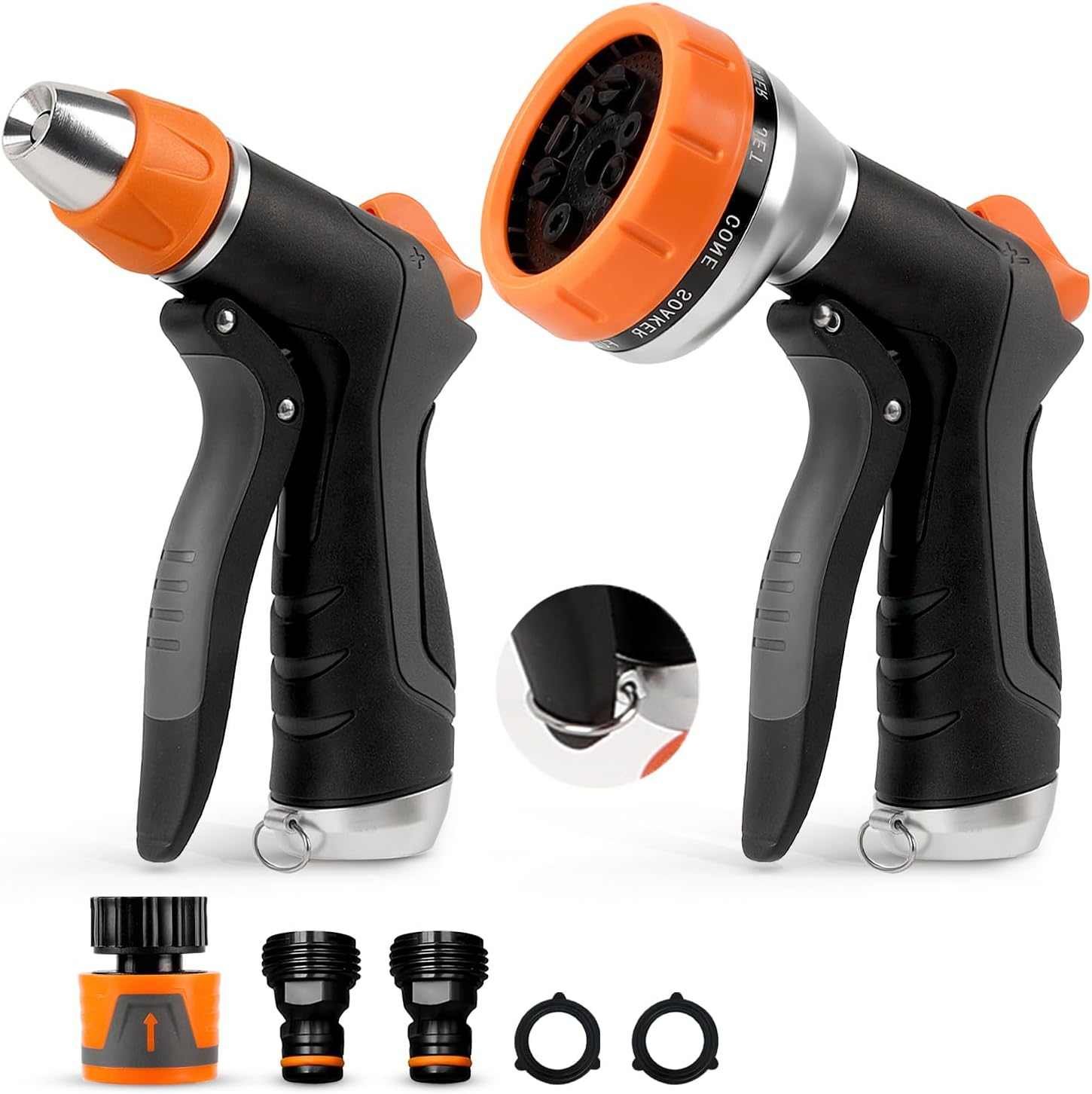 2-Pack High-Pressure Garden Hose Nozzle with 10 & 2 Spray Patterns, Black