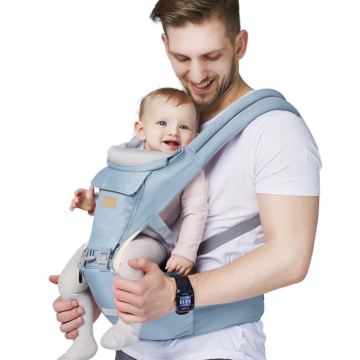 6-In-1 Baby Carrier with Waist Stool/Hip Seat for Breastfeeding, One Size Fits All - Adapt to Newborn, Infant & Toddler (Blue)