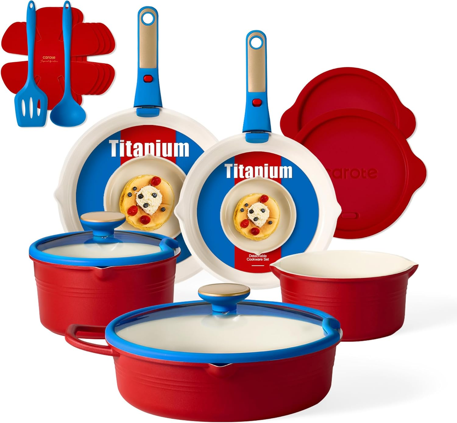 17-Piece Non-Stick Titanium Cookware Set with Detachable Handle