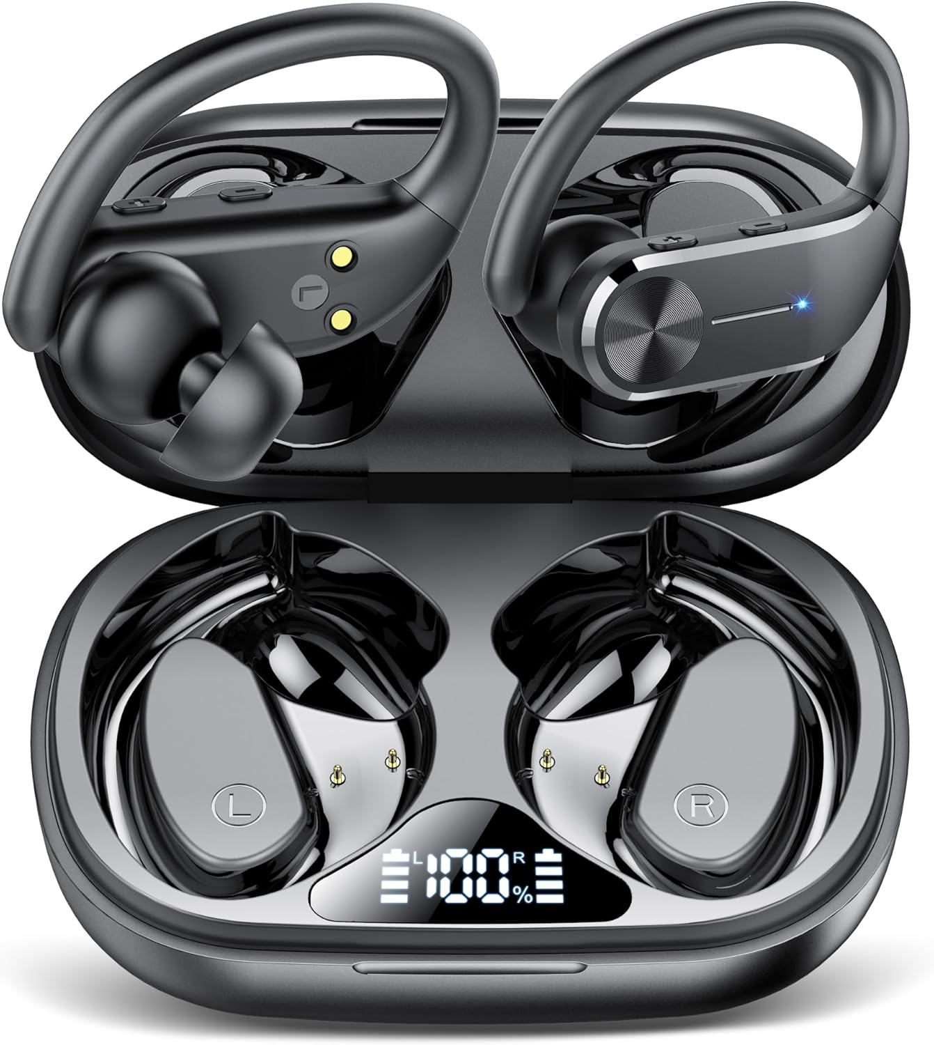 Ear Buds Wireless Earbuds Bluetooth 5.3 Hifi Stereo Running Headphones 68Hrs Playtime over Ear Headphones with Earhooks for Sport, LED Digital Display IPX7 Waterproof Usb C for Running/Workout
