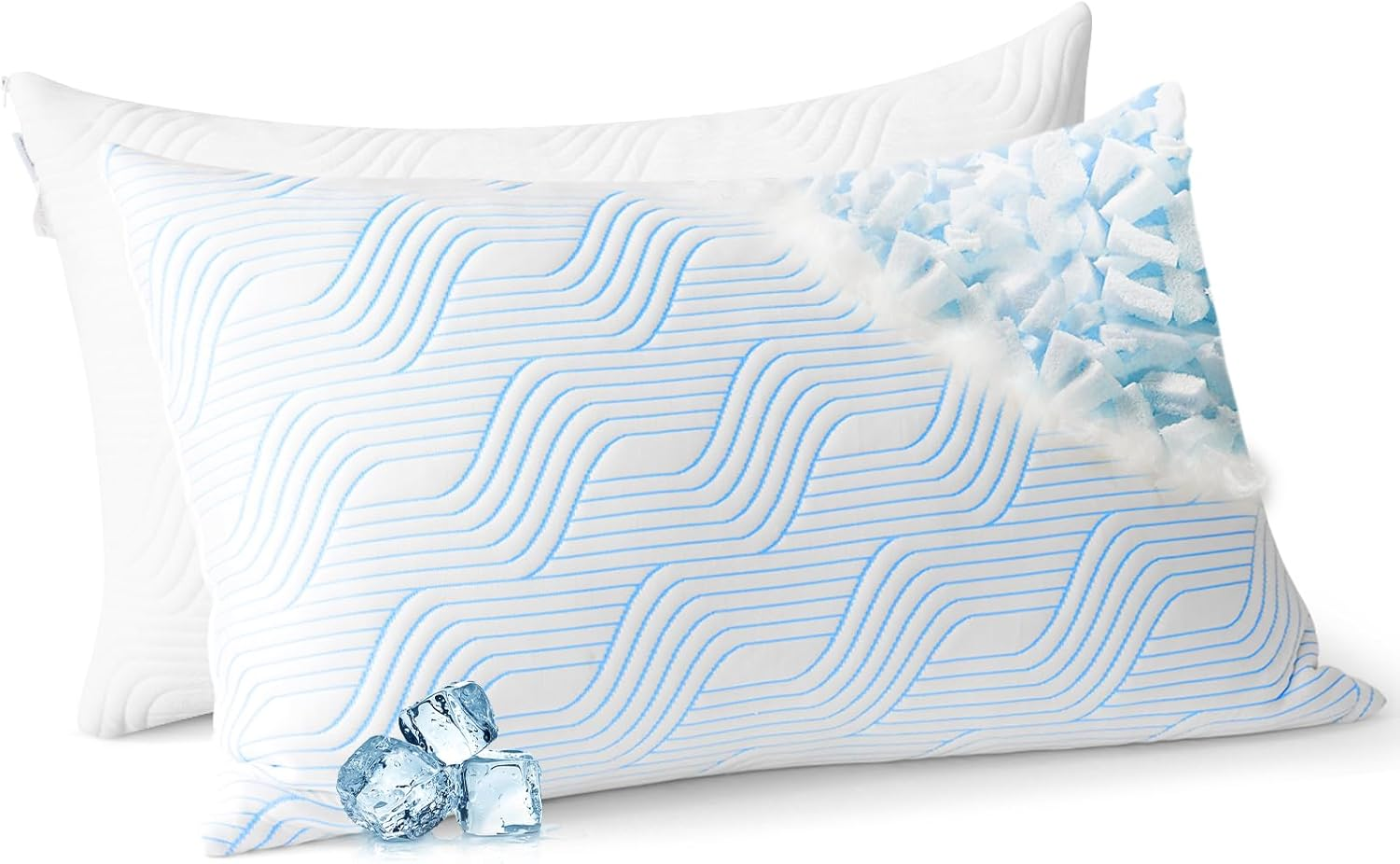 Cooling Bed Pillows for Sleeping 2 Pack Shredded Memory Foam Pillows King Size Set of 2 Adjustable Supportive Pillow for Back Stomach Side Sleepers Washable Removable Cover
