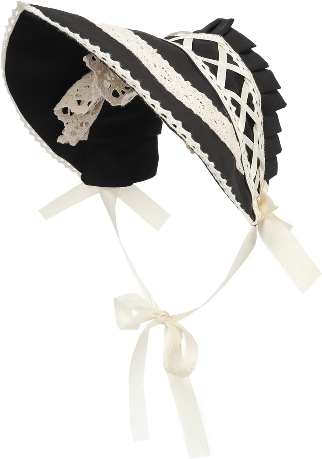 FURPHI Victorian Bonnet Colonial Pioneer Hat with Lace Tea Party Costume Sun ... - Picture 9 of 16