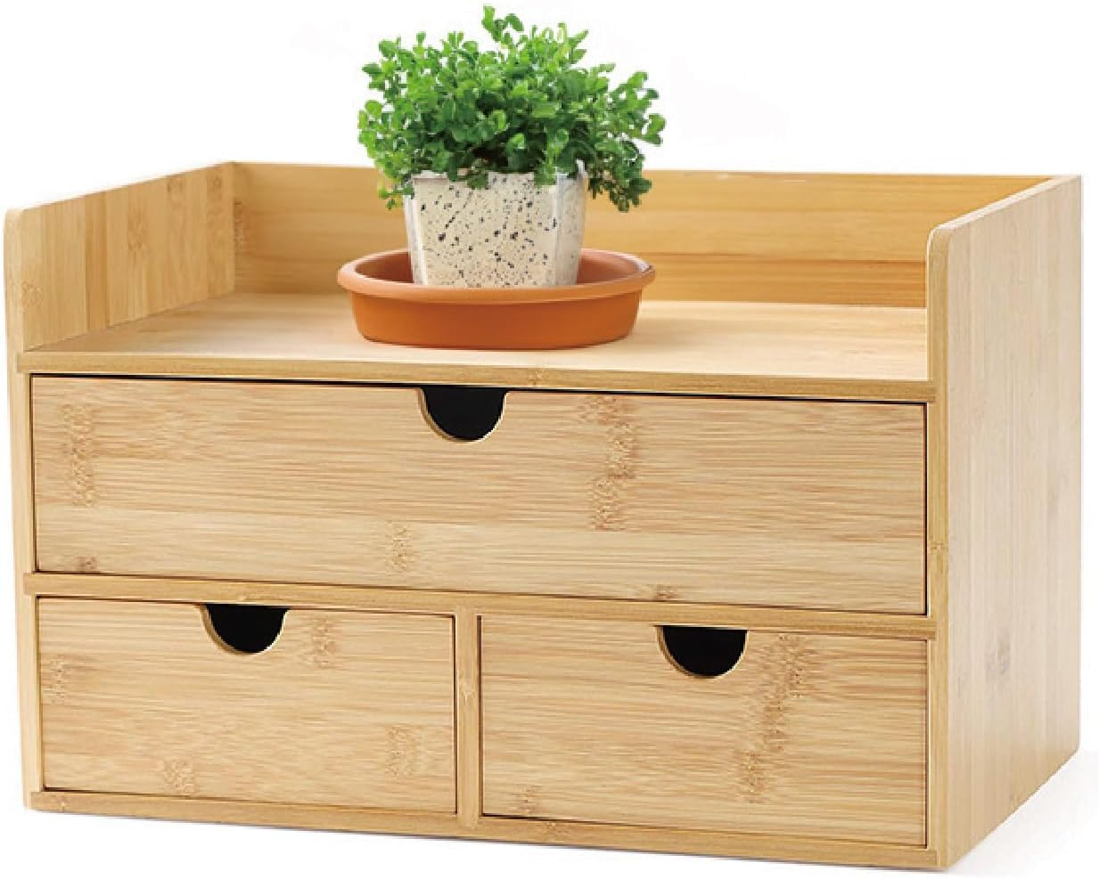 3 Drawer Bamboo Desk Organizer with Shelf – Makeup Storage & Tabletop Organizer for Home Office, Workspace, or Bathroom – No Assembly Required | Makeup Storage & Tabletop Organizer for Home Office, Workspace, or Bathroom – No Assembly Required
