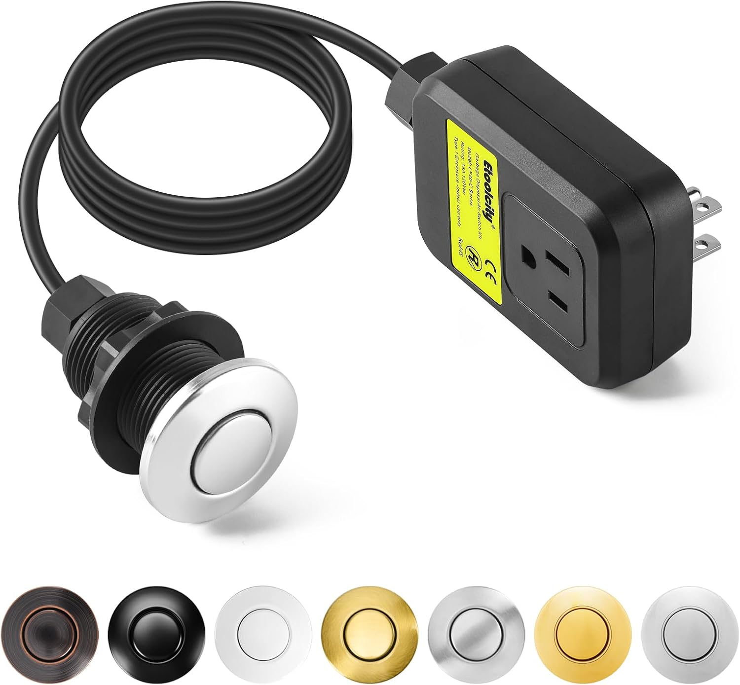 Garbage Disposal Air Switch Kit Sink Top Waste Disposal Stainless Steel Polished On/Off Air Button Food and Waste Disposals Part by , UL Listed