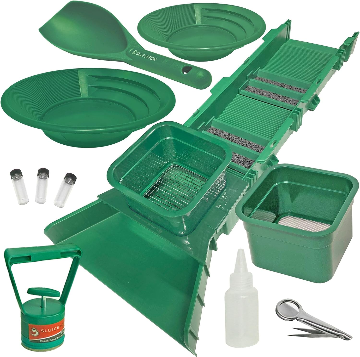 Sluice Box Compact Gold Panning Kit; Portable Sluice Box and 2 Classifier Sifting Pans; Classify While You Sluice with This Patented Prospecting Tool Set
