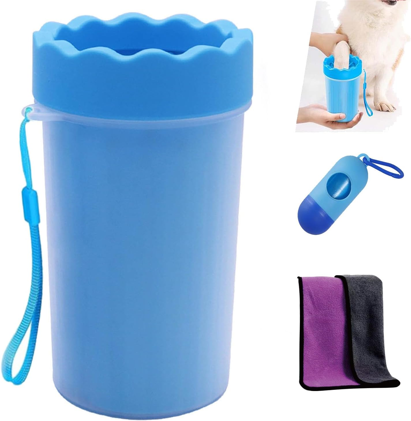 Dog Paw Cleaner,Washer,Pets Foot Wash Cup-Pet Foot Cleaner for Small Medium Large Breed Dogs/Cats Pet Clean Paws Miracle Tool(With 1 Towel& 1Brush) Blue (Cup-2) (Cup-2)