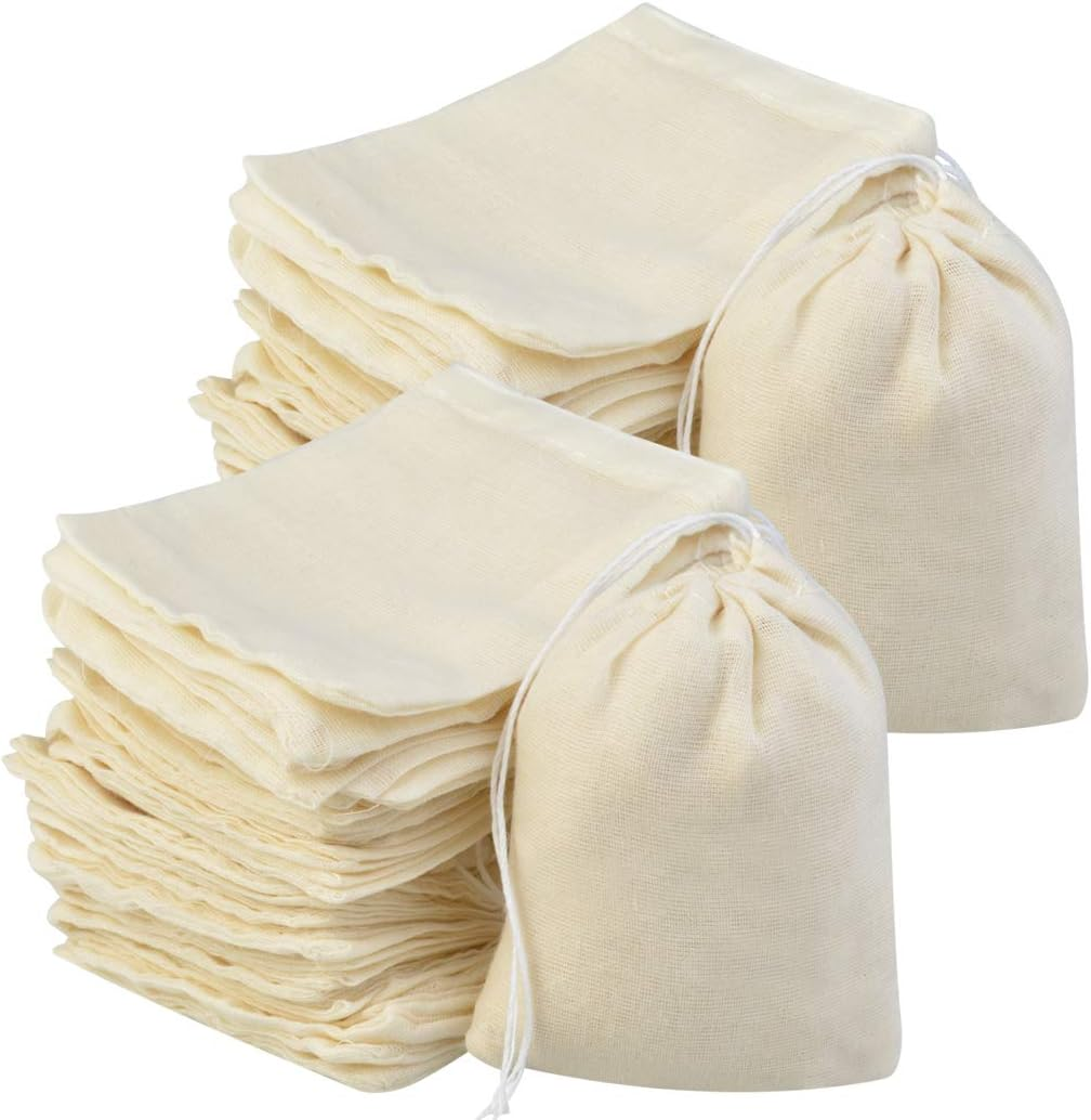 200Pcs Cotton Drawstring Bags, Reusable Muslin Bag Natural Cotton Bags with Drawstring Produce Bag Bulk Gift Jewelry Pouch for Party Wedding Home Storage, Natural Color (4 x 3 Inches)