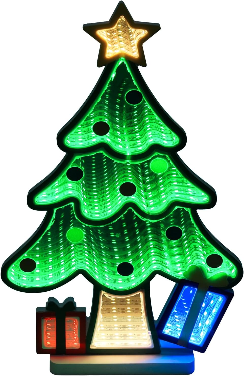 Christmas Decorations Indoor, Christmas Tree Infinity Mirror Tunnel Light - 3D Endless Extension LED Night Lamp, USB Powered Colorful Table Centerpiece for Bedroom, Living Room Home Decor