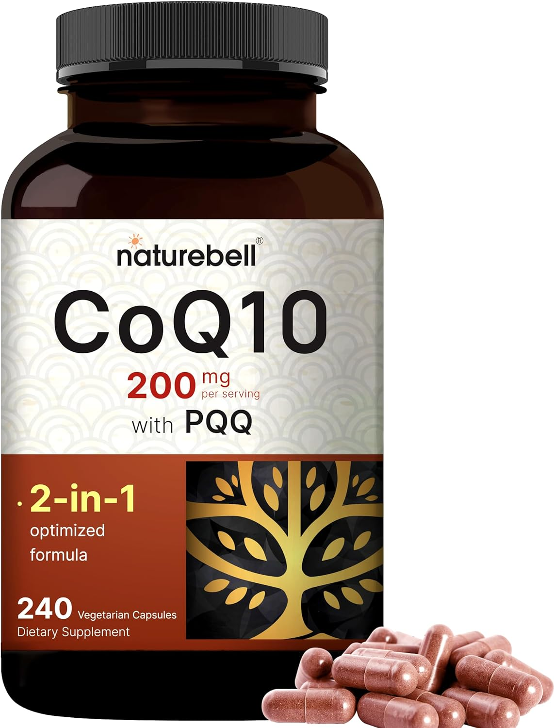 Coq10 200Mg with PQQ, 240 Veggie Capsules | Stable High Absorption Form – Antioxidant Support for Heart, & Energy Health – Extra Strength Coenzyme Q10 Supplement