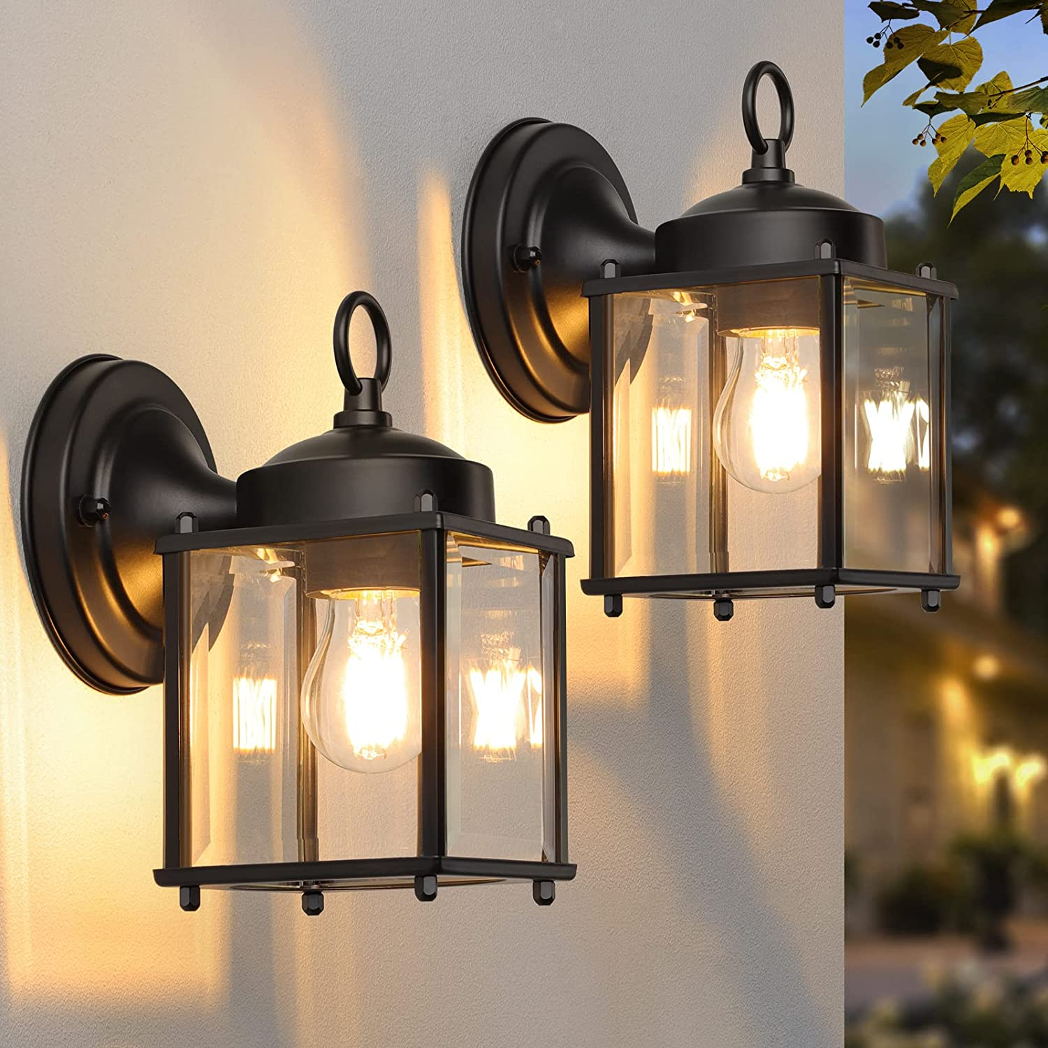 2Pack Outdoor Farmhouse Wall Lanterns – Waterproof Black Exterior Sconces