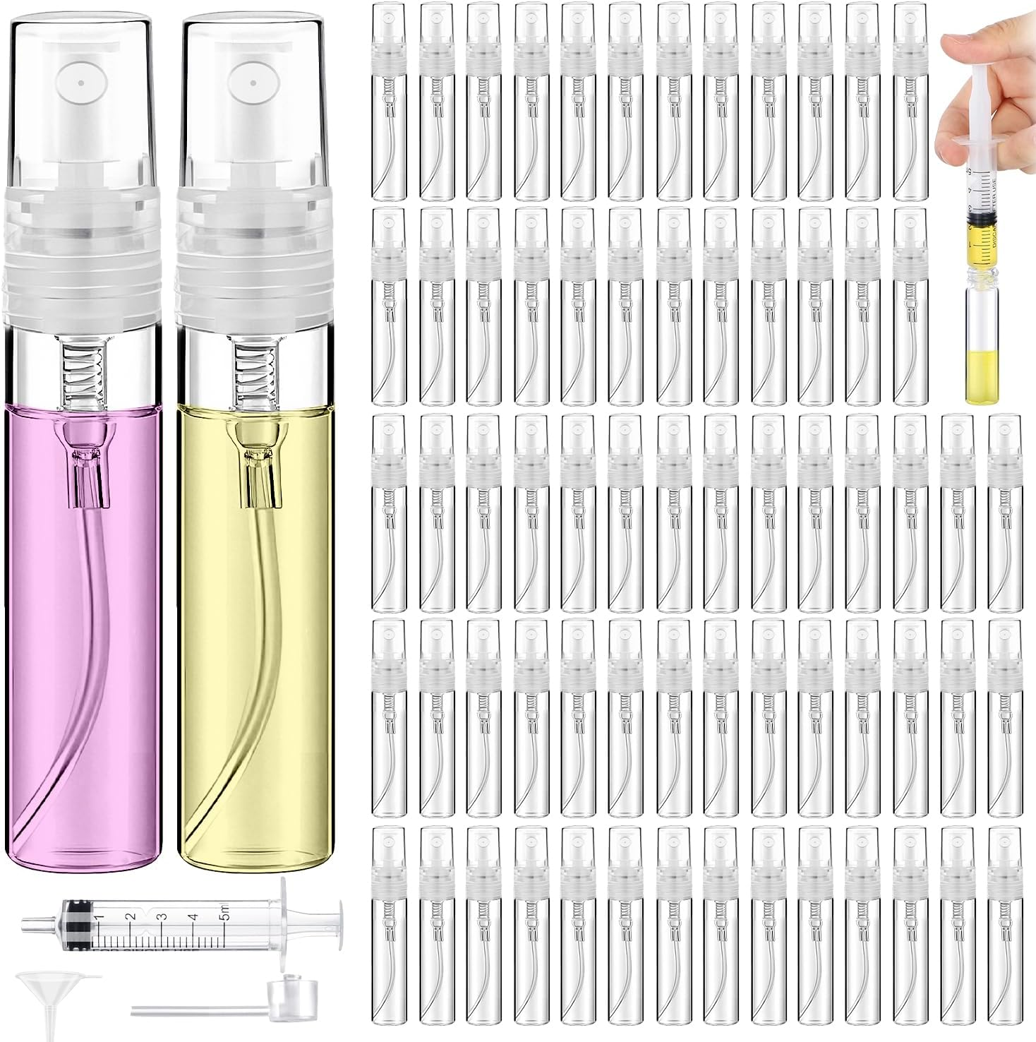 60PCS 5Ml Mini Spray Bottle, Portable Clear Plastic Spray Bottle, Empty Fine Mist Refillable Perfume Atomizer, Small Sample Containers for Cleaning, Travel, Essential Oils