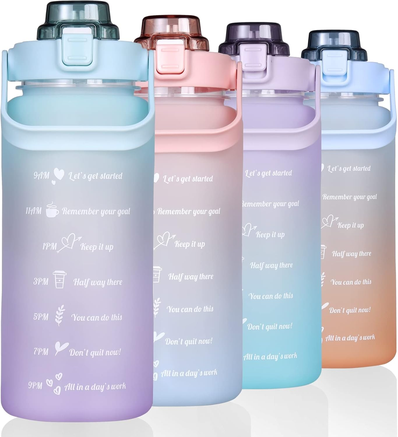 Large Half Gallon 64 OZ Motivational Water Bottle with Straw Time Marker BPA Free for Sport and Fitness Blue Purple
