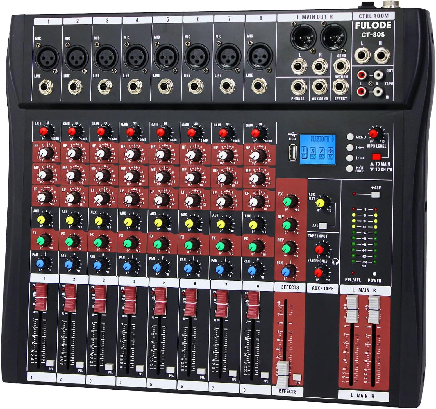 Audio Mixer 8 Channel, CT-80S Professional Sound System Mixer Board DJ Mixing C