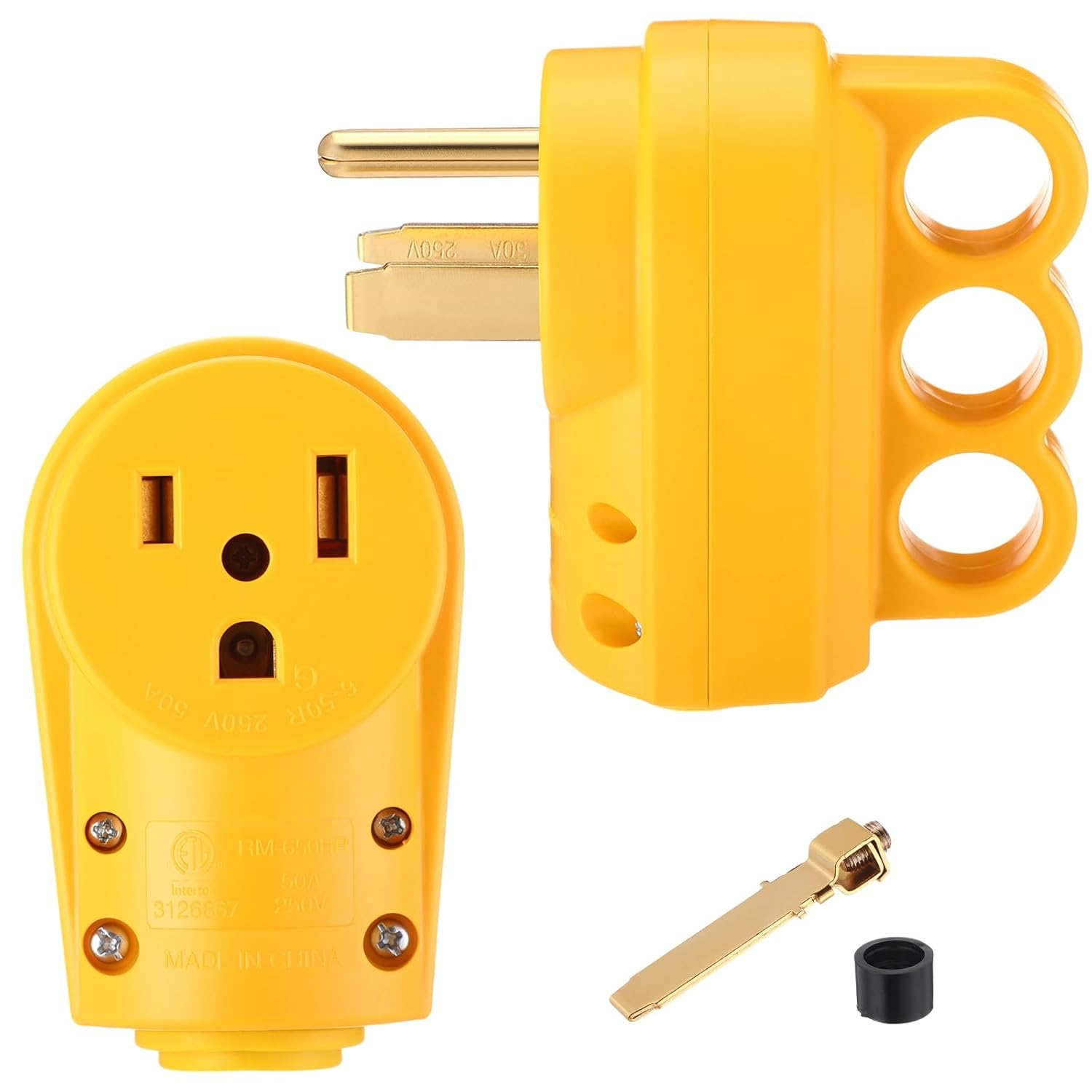 2 Pcs 50Amp Female Welder 6-50P Plug & 6-50R Receptacle RV Electrical Campers 3 Prong 125/250V Universal Plug and Receptacle with Easy Unplug Design , ETL Listed