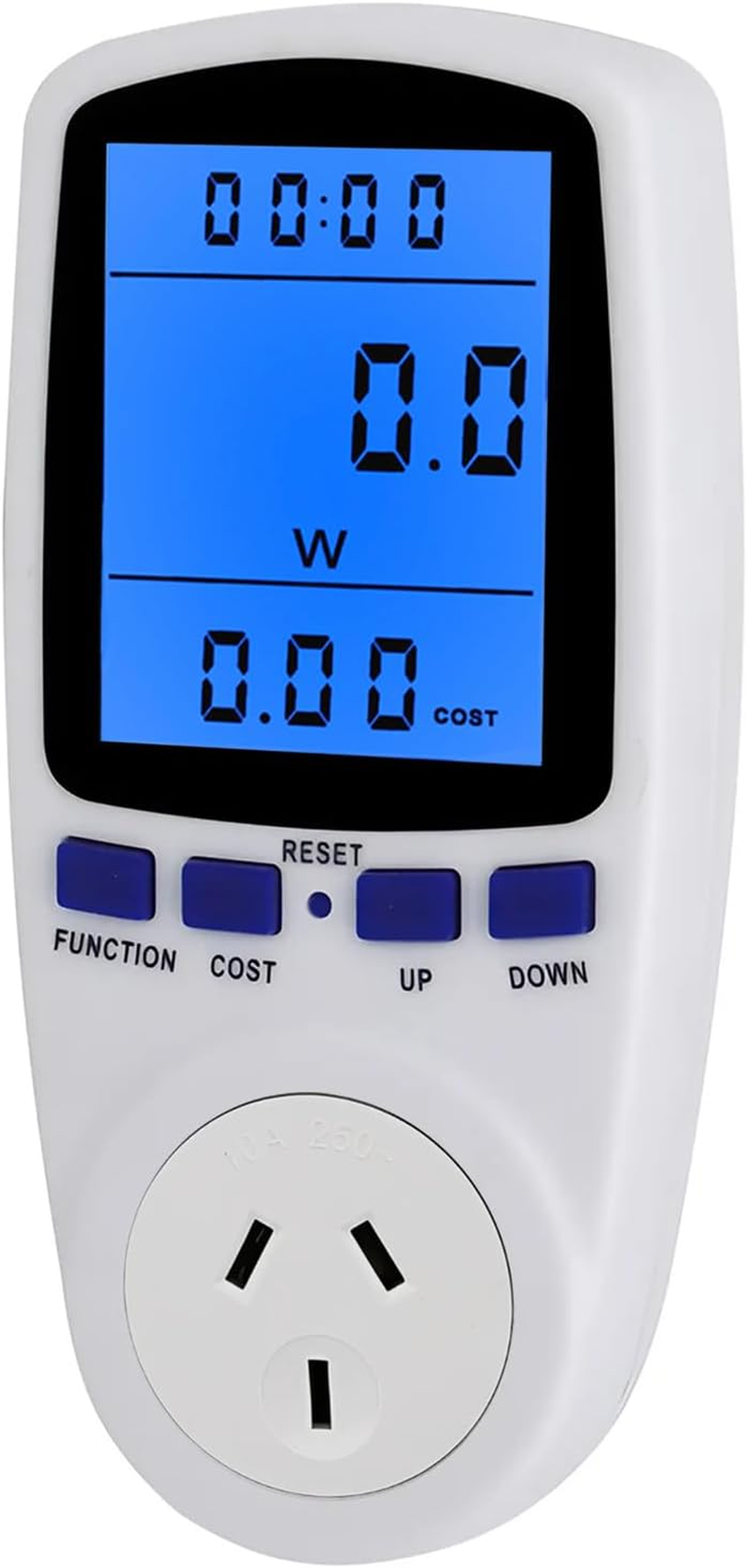 240V Electricity Usage Monitor Plug Power Watt Voltage Amps Meter with Backlight Digital LCD Display, Overload Protection and 7 Display Modes for Energy Saving, AU Plug