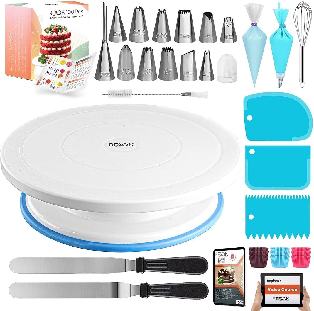 RFAQK 200 PCs Cake Decorating Supplies Kit for Beginners -1 Cake Turntable St... - Picture 12 of 14
