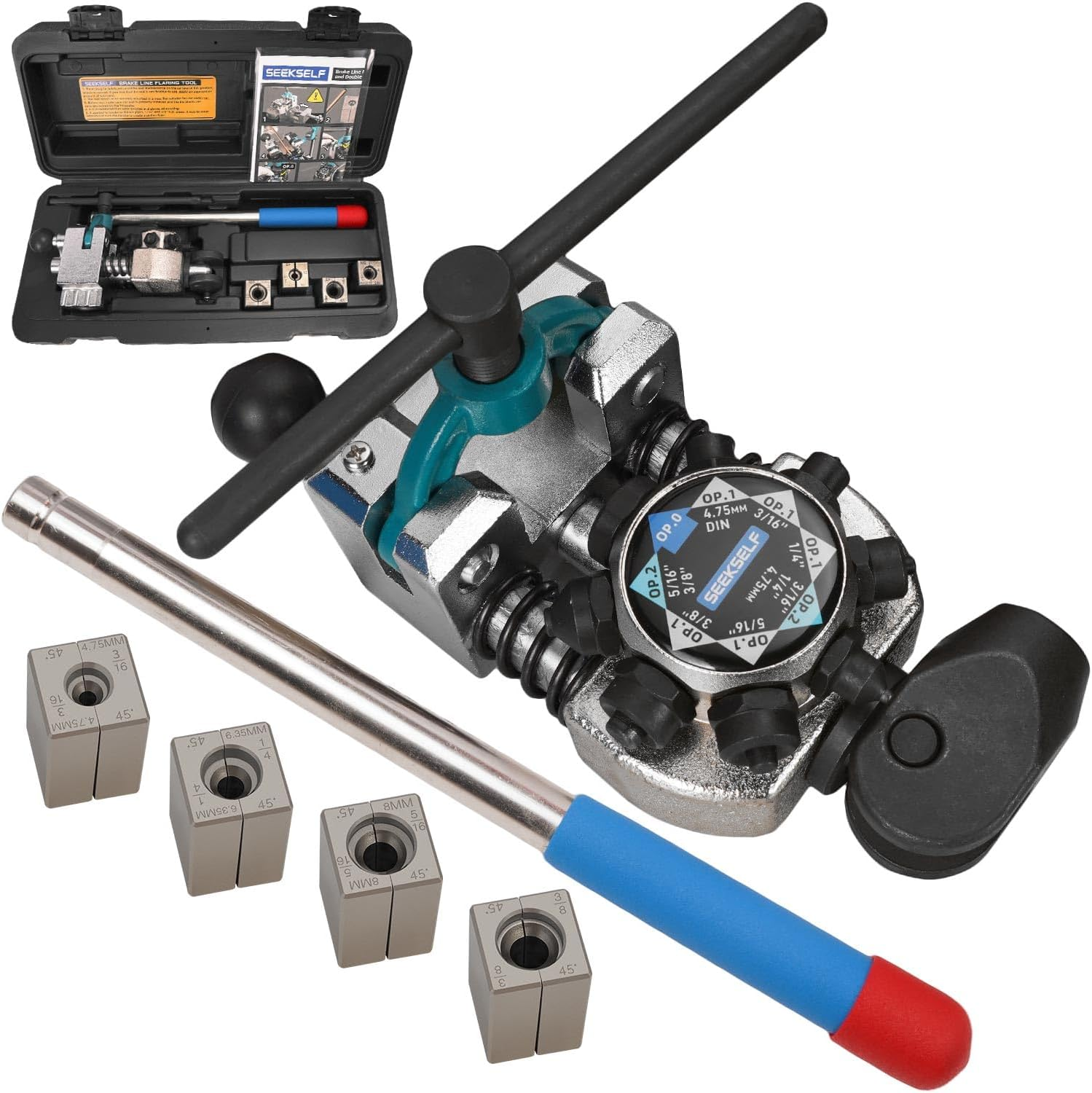Professional Brake Line Flaring Tool Kit for 45 Degree Single, Double and Bubble Flares, 3/16