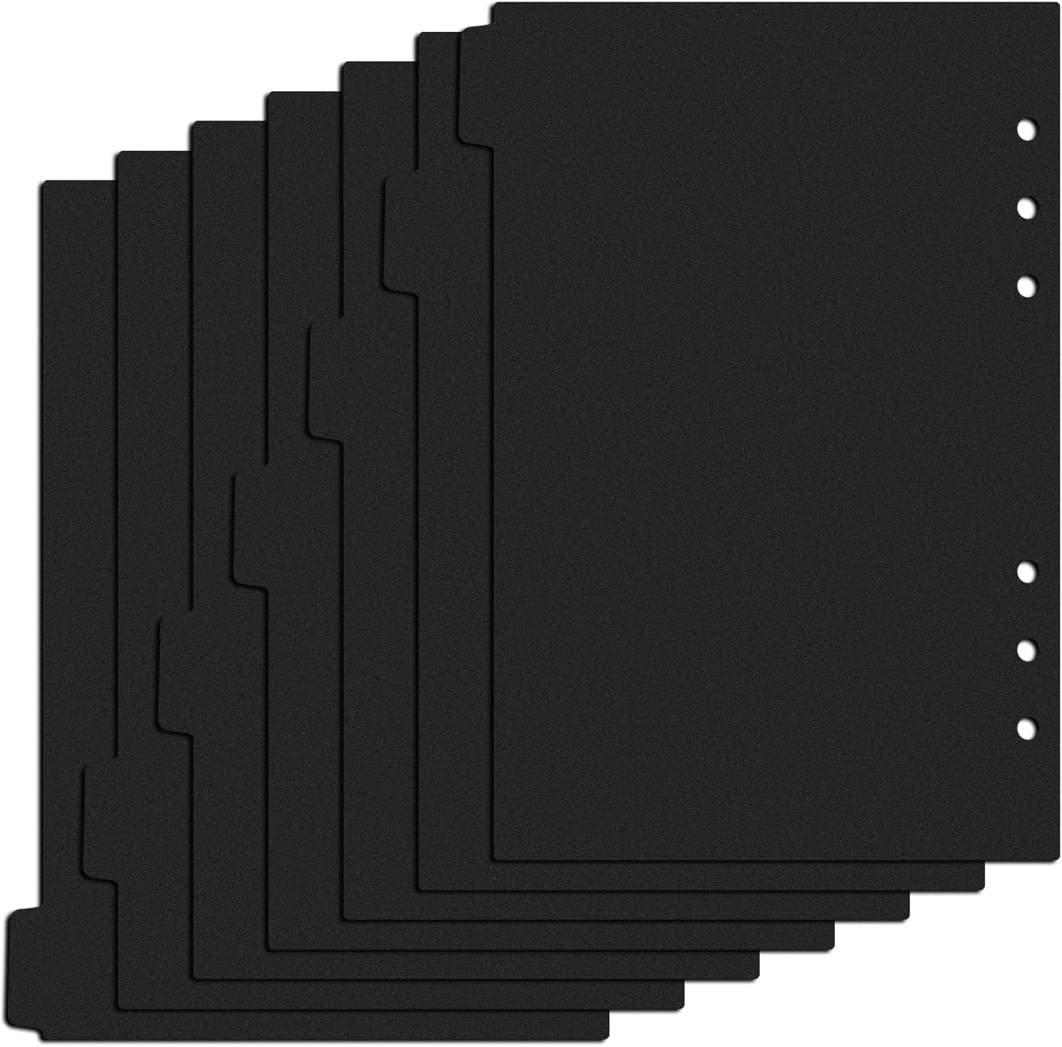 A5 Binder Dividers with Tabs, 7pcs 6 Ring A5 Planner Inserts 6 Hole for Notebooks and Binders Office Worker Organization (Black)