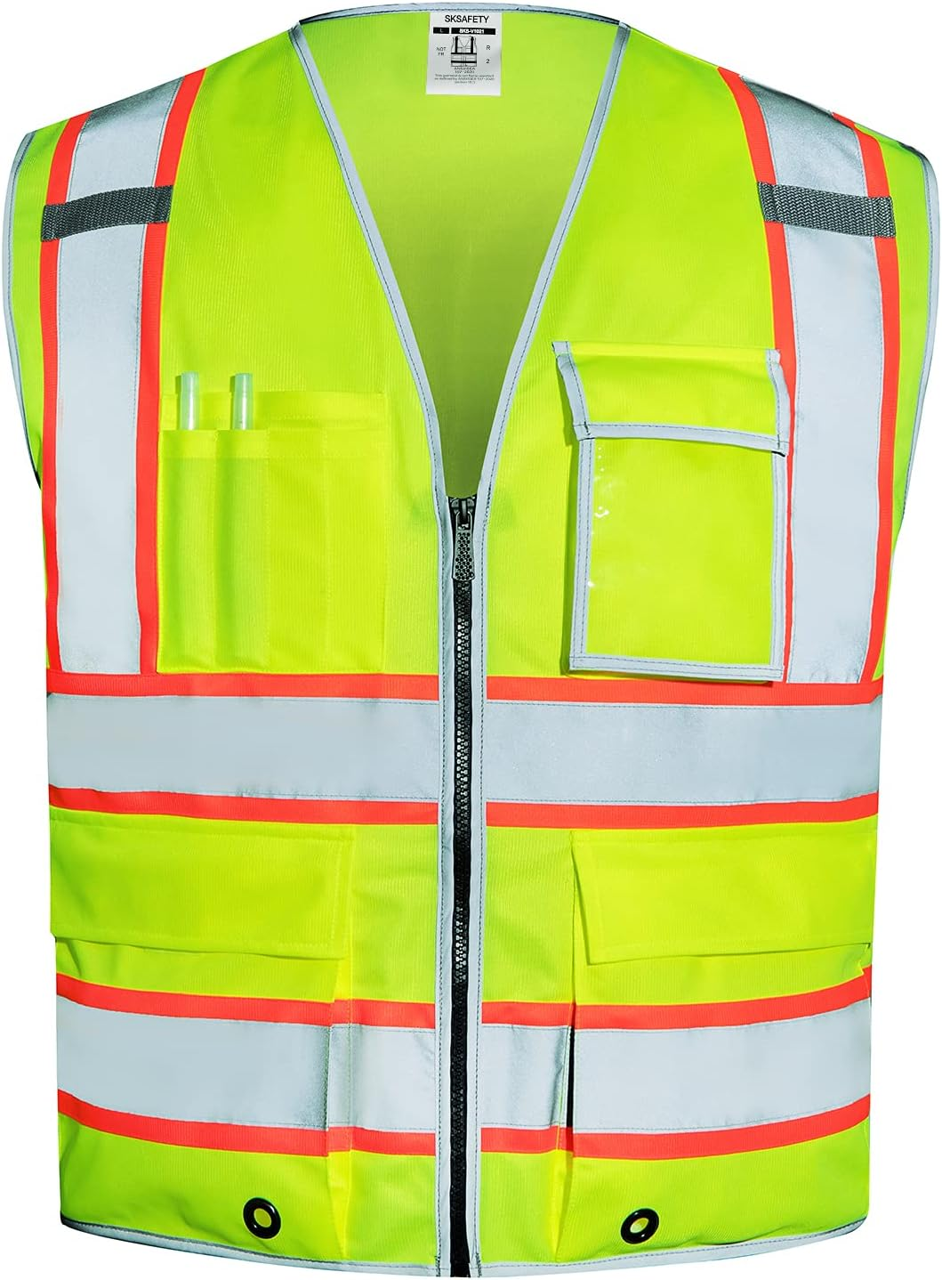 10 Pockets Safety Vest, Class 2 High Visibility Security with Zipper, Hi Vis Vest with Reflective Strips, ANSI/ISEA Standard, Construction Work Vest for Men ＆ Women （Lime, 2XL）