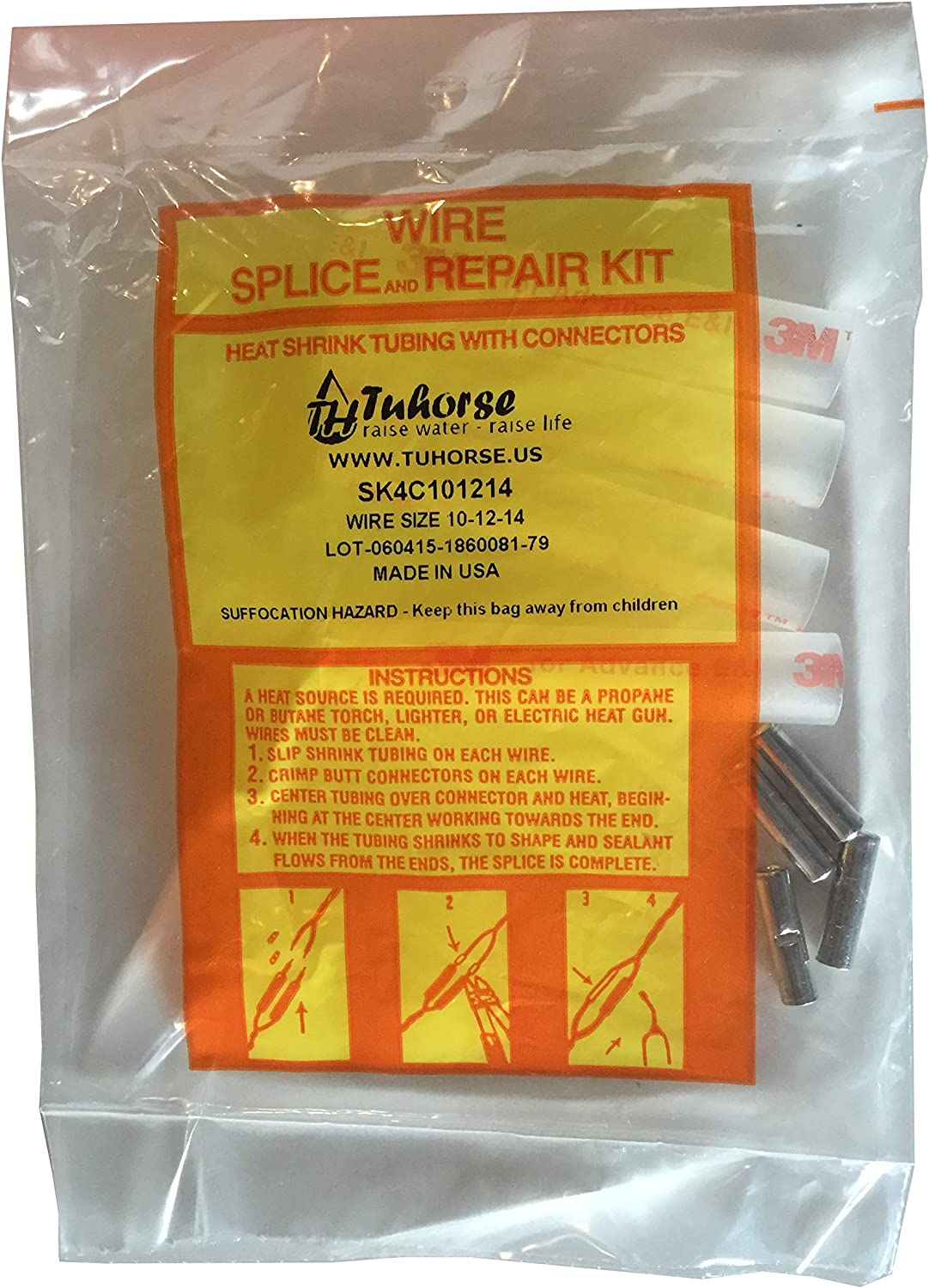 Well Pump Wire Splice Kit, Submersible 3M™ Dual Wall Heat Shrink Tubing and Copper Connector for 4 Wires, #10#12#14 AWG.
