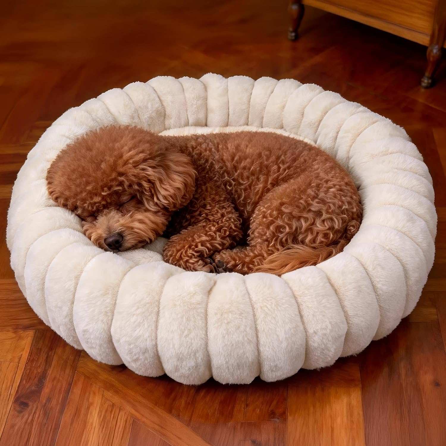 Donut Dog and Cat Bed, Luxurious Comfortable Faux Rabbit Fur Pet Beds, round Anti-Anxiety Calming Puppy Kitten Bed with Anti-Slip Bottom for Small Medium Dogs & Cats(27