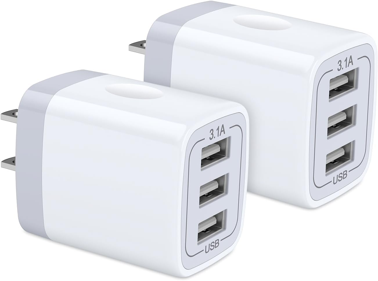 USB Wall Charger, Hootek 2Pack Wall Plug 3-Port USB Charging Station 3.1A Power Adapter Multi Port Quick Charger Block Cube for Iphone 17 16 15 14 13 12 11 Pro XS MAX 8 Ipad Samsung Galaxy S25 S24 S23