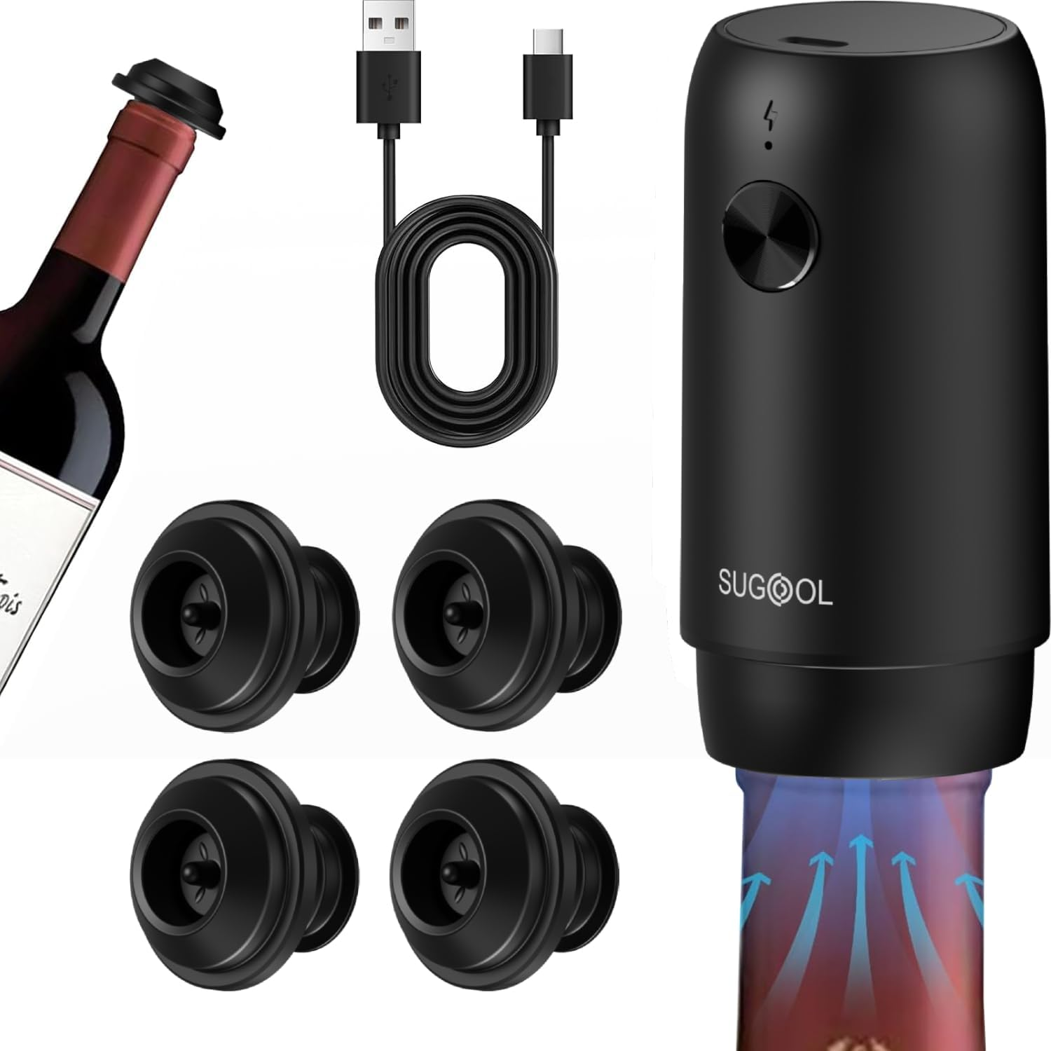 Electric Wine Saver & Preserver Pump with Vacuum Wine Stopper, Rechargeable