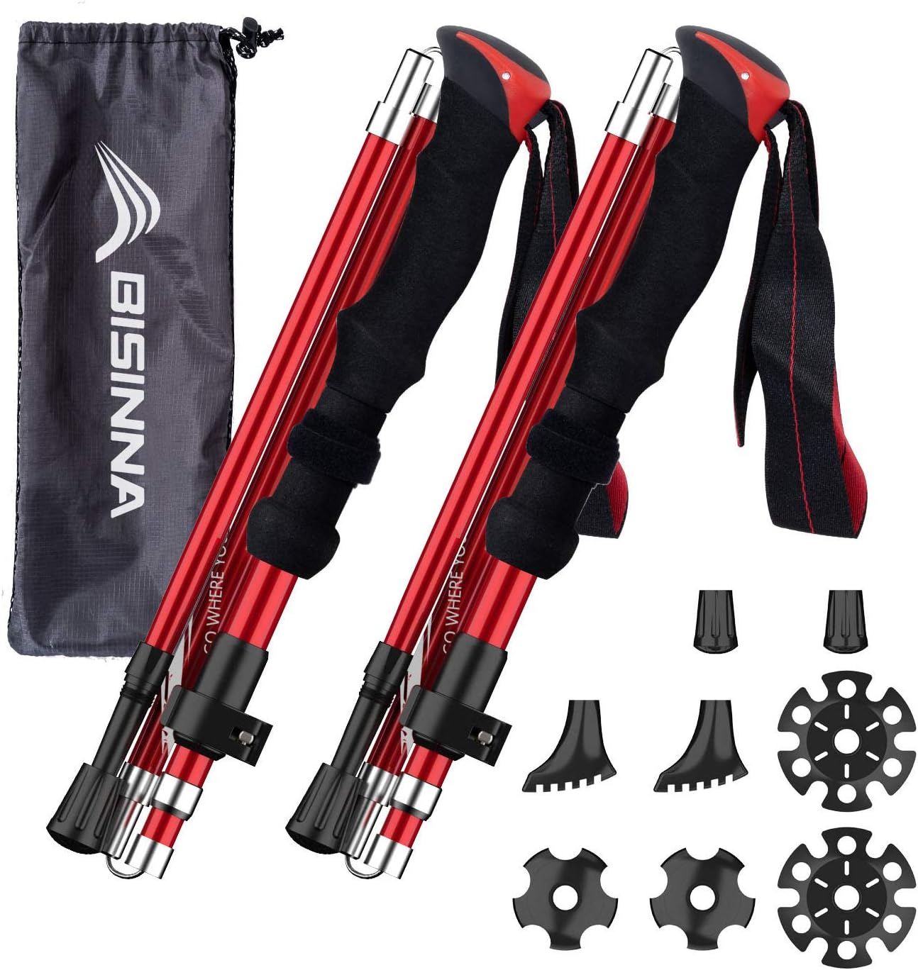 Collapsible Trekking Hiking Poles- 2 Pack Folding Aluminum Walking Sticks with Quick Lock System 4 Season Accessories,Telescopic, Adjustable, Lightweight for Men Women