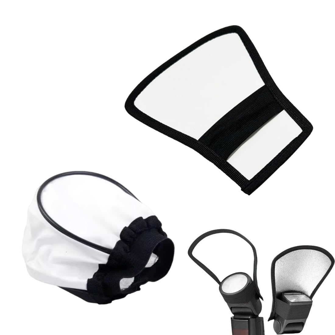 2 Stück Universal Blitz Diffusor Mini Blitz Reflektor 2 in 1 Blitz Reflektor Leichter Speedlite-Softbox-Diffusor Universal Stoff Diffusor Silber