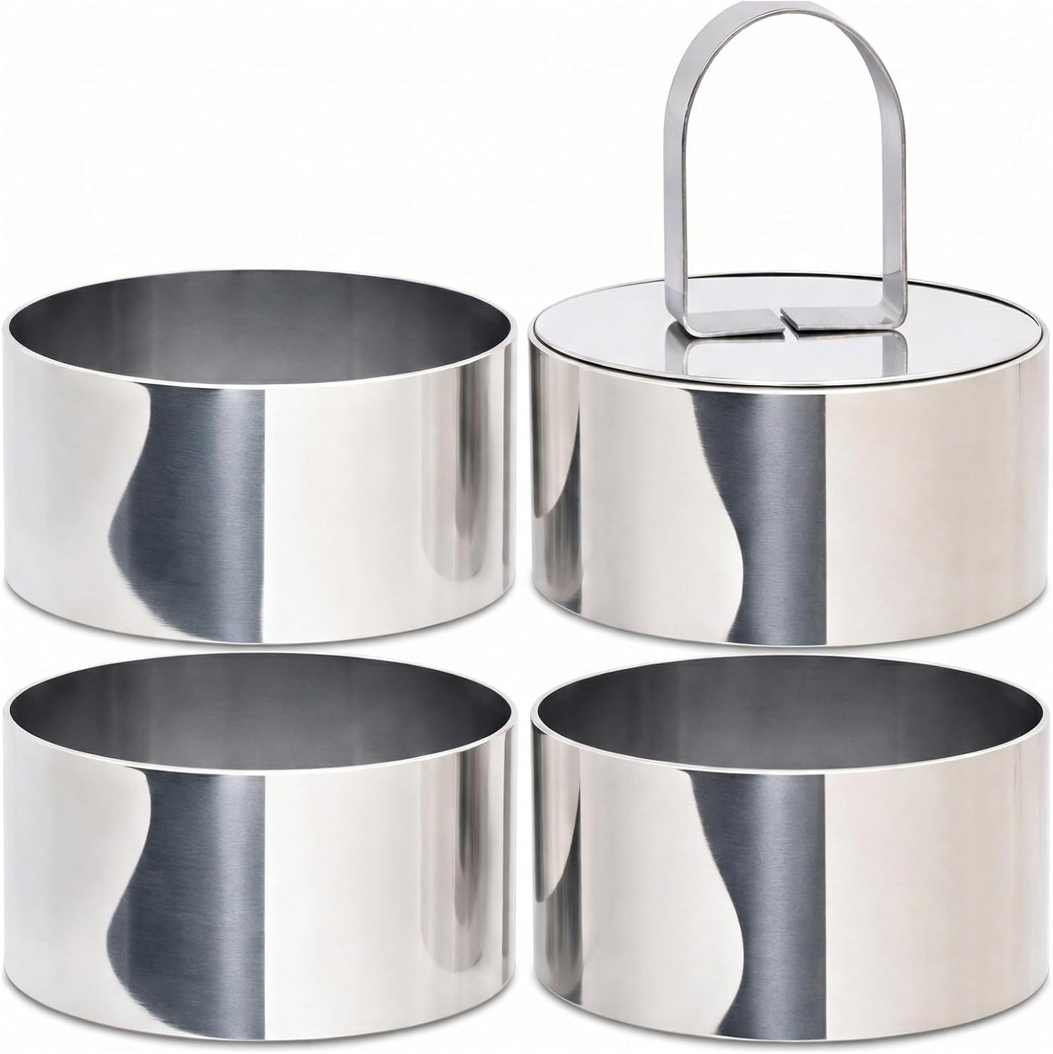 Ring Molds for Cooking, 3'' Stainless Steel Mousse Mold with 1 Pusher, 4-Piece Cooking Rings for Cake, Crumpet, Pancake, Egg, Salad, Dessert