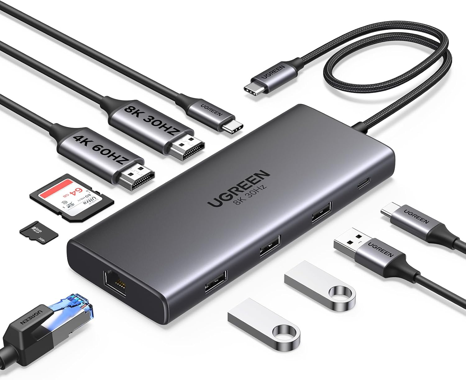 Docking Station, Revodok Pro 210 USB C Hub (10 in 1) with Dual 4K@60Hz HDMI Single 8K@30Hz, 100W PD, 1Gbps Ethernet, 5Gbps USB, SD/TF, Network Hub USB C Dock for Thinkpad, HP, Dell Laptops