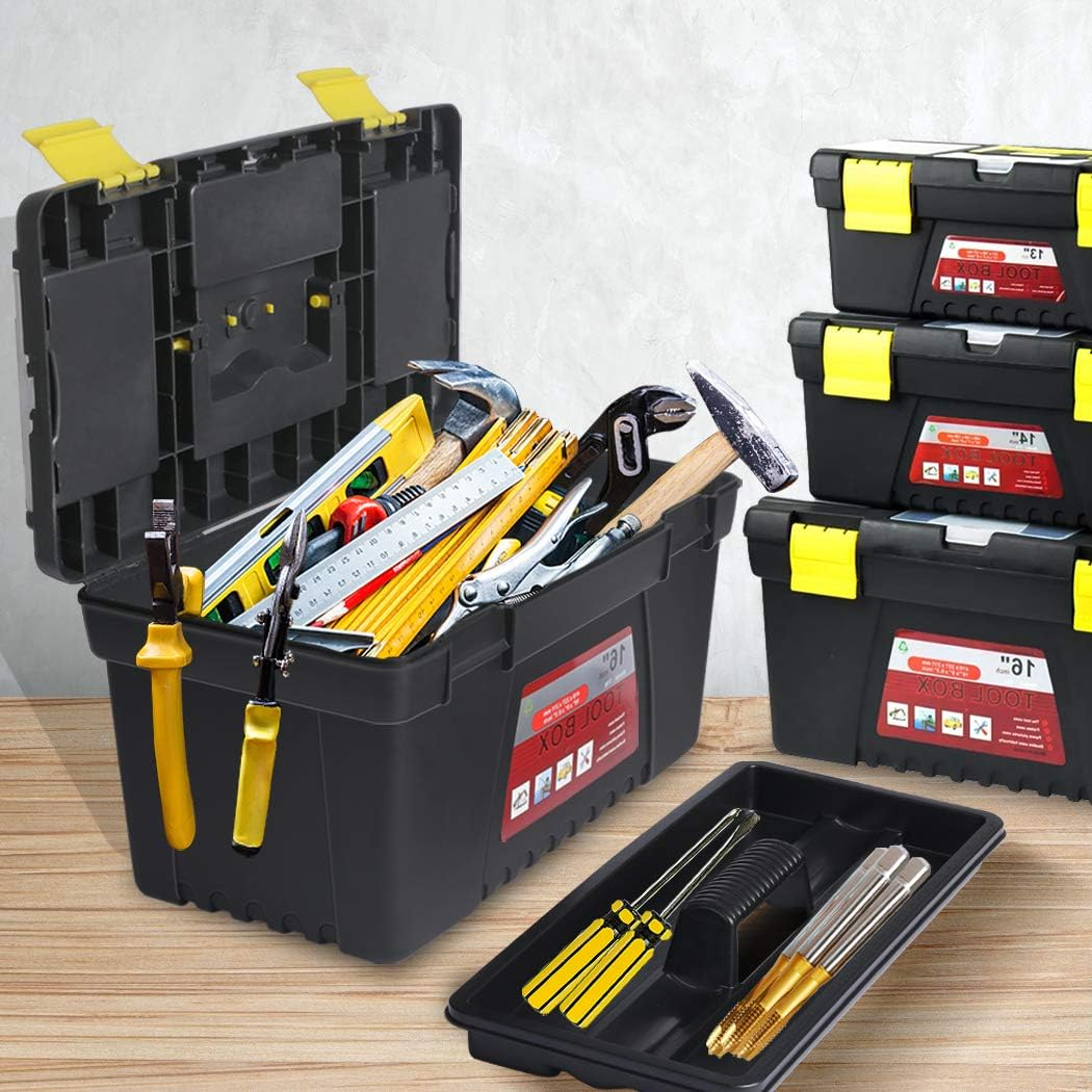 Tool Box Set 3Pc Heavy Duty with Tray Garage Organiser Black