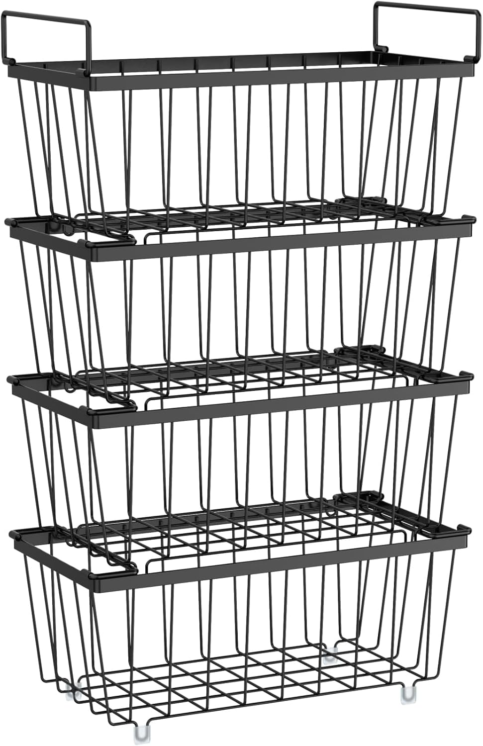 Ispecle Freezer Organizer Bins - 4 Pack Small Stackable Deep Freezer Organizer Bins for 7 Cu.Ft Freezers Easy Get Bottom Foods without Digging, Chest Freezer Organizer Prevent Frozen Food Waste, Black