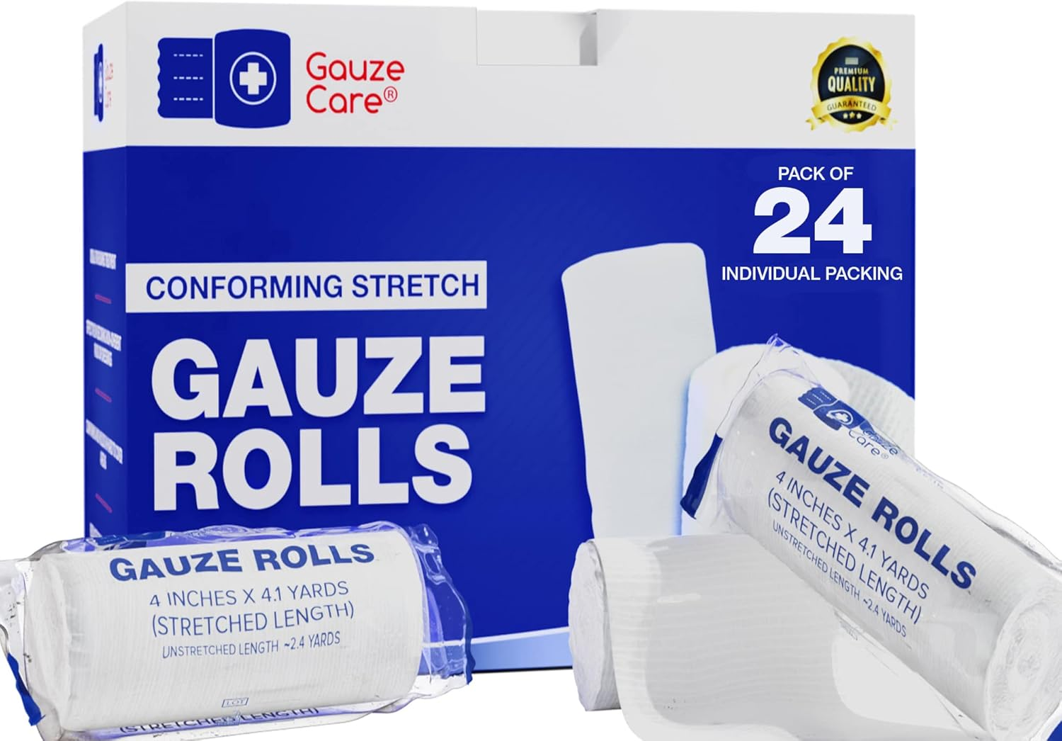 Gauze Rolls Pack of 24 – Premium Quality Lint and Latex-Free 4 Inches X 4.1 Yards Conforming Stretch Bandages Designed for Effective Wound Care & Comfort - Ideal for Use as a Mummy Wrap