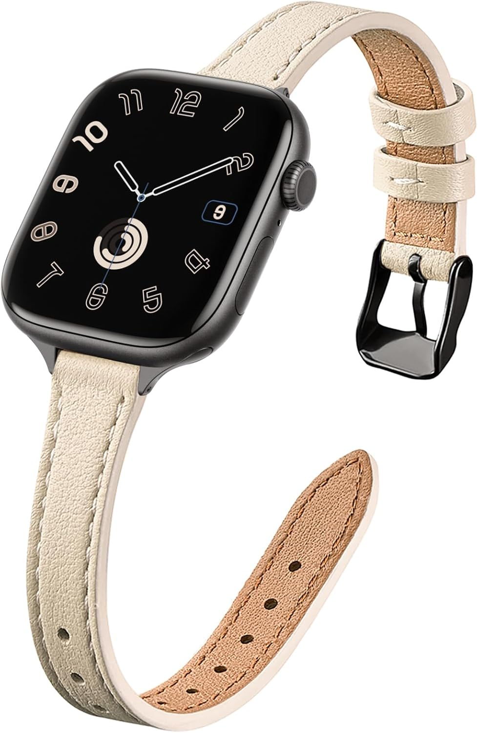 STIROLL Slim Leather Bands Compatible with Apple Watch Band 38Mm 40Mm 41Mm 42Mm 44Mm 45Mm 46Mm 49Mm, Top Grain Leather Watch Thin Wristband for Iwatch Ultra SE Series 10/9/8/7/6/5/4/3/2/1