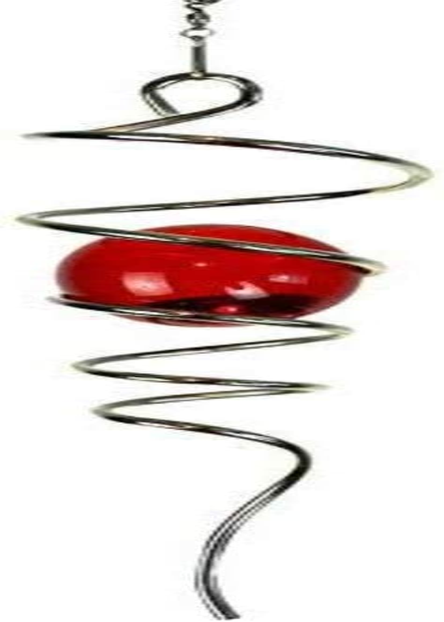 Gazing Ball Stainless Steel Spiral Tail-Decorative Wind Spinner, with Hanging Swivel Hook, Indoor Outdoor Decoration Silver Red -13 Inch Height