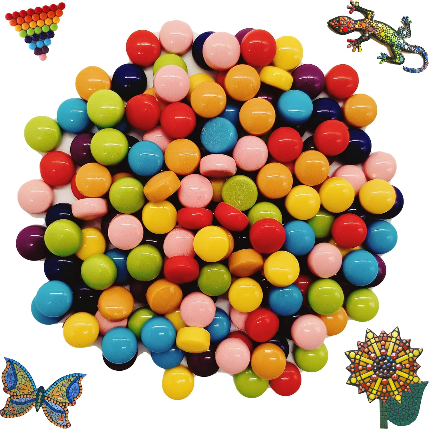 12mm Round Mosaic Tiles for Crafts, 7oz Assorted Colors Glass Mosaic Pieces for Art Supplies, Mosaic Making Kit for DIY Hobbies Handmade Home Decoration Art Projects (Rainbow)