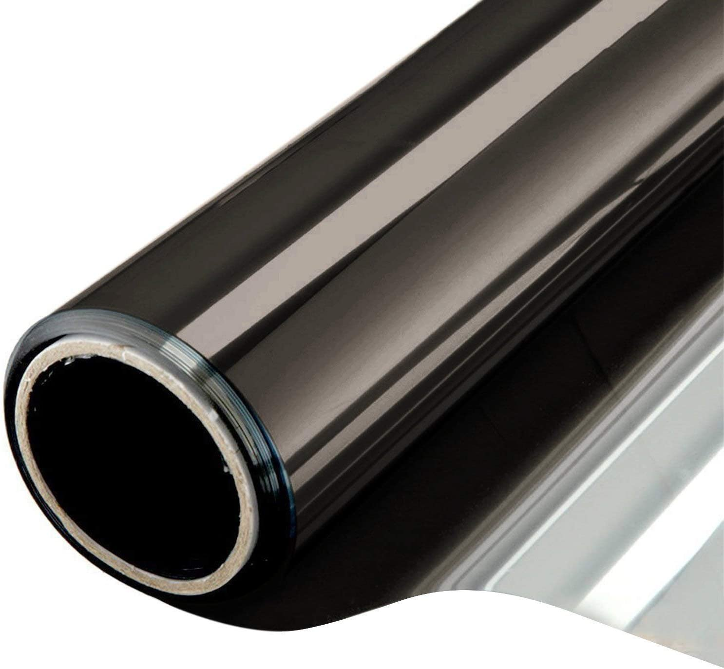 Window Film One Way Mirror Tint Vinyl Daytime Privacy Static Non-Adhesive Decorative Heat Control anti UV Window Covering for Home and Office Black Silver 6 Mil 17.5 Inch X 6.5 Feet