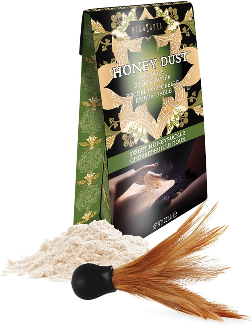 KAMA SUTRA Honey Dust Sweet Honeysuckle 1 Oz/28 G – Edible Body Powder with Feather Tickler/Applicator Included, Travel-Sized, Moisture Wicking and Kissable