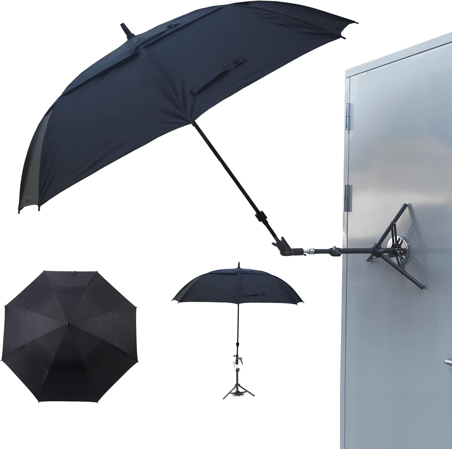 60’’ HVAC Umbrella with Magnetic Base, Height Adjustable, Rotate in Any Direction, Outdoor Work Umbrella to Keep the Work Cool and Dry(Black)