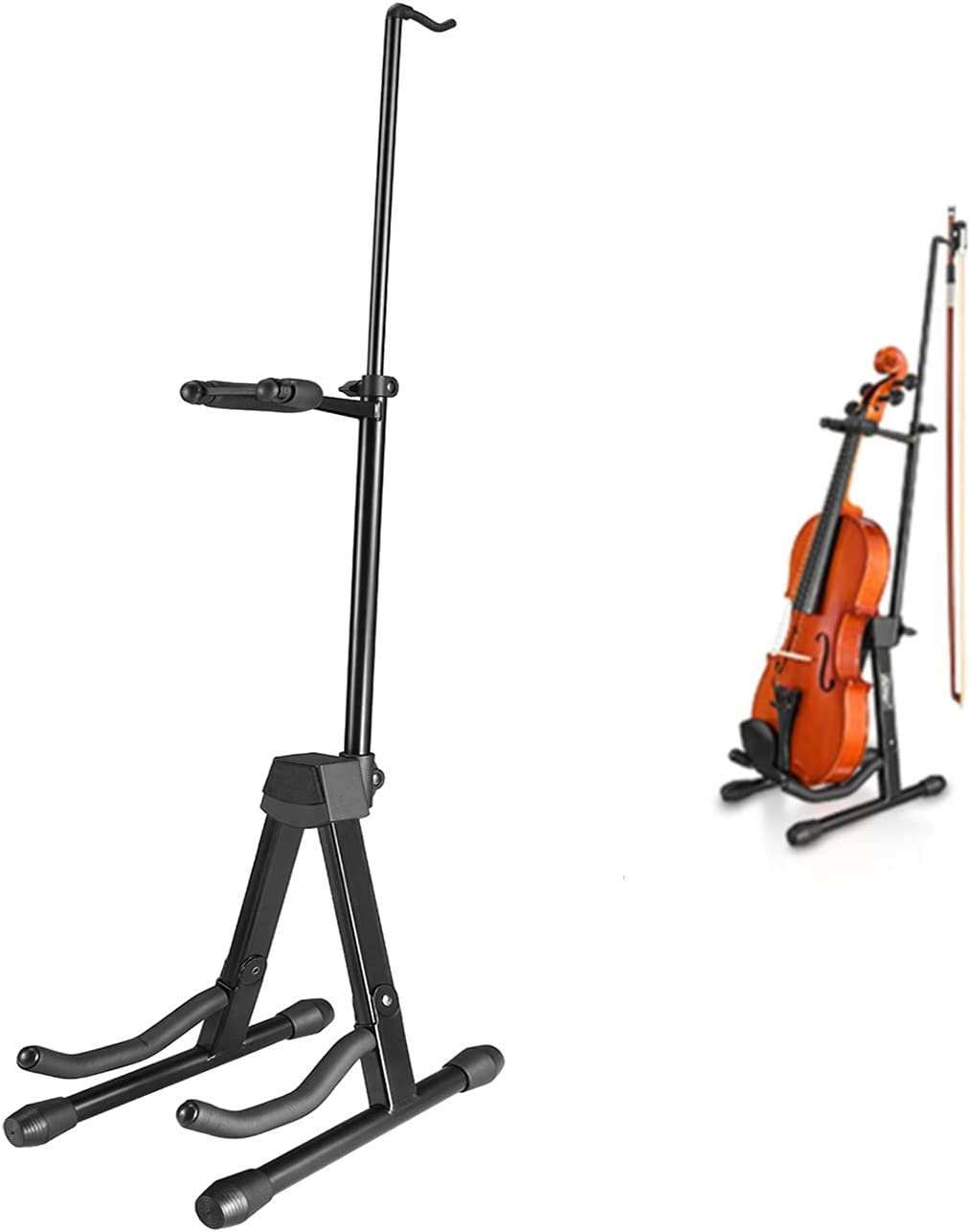 EST-006 Violin Stand Viola Stand with Bows Hook Holder Portable Adjustable