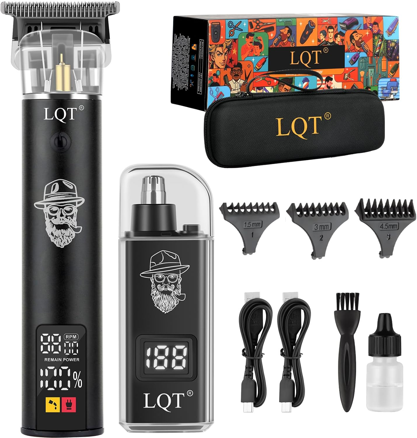 Rechargeable Beard Trimmer Kit for Mustaches, Nose Hair, and Light Detailing and Grooming with Bonus Wet/Dry Battery Nose Trimmer