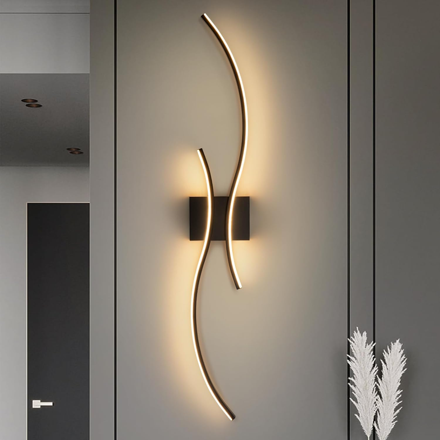 CANEOE Modern Led Wall Light, 39Inch Black Indoor Led Wall Sconce Lighting, Bathroom Vanity Light Fixtures over Mirror for Living Room Hallway Bedroom Bedside Wall Lamp (Warm White, 3000K)