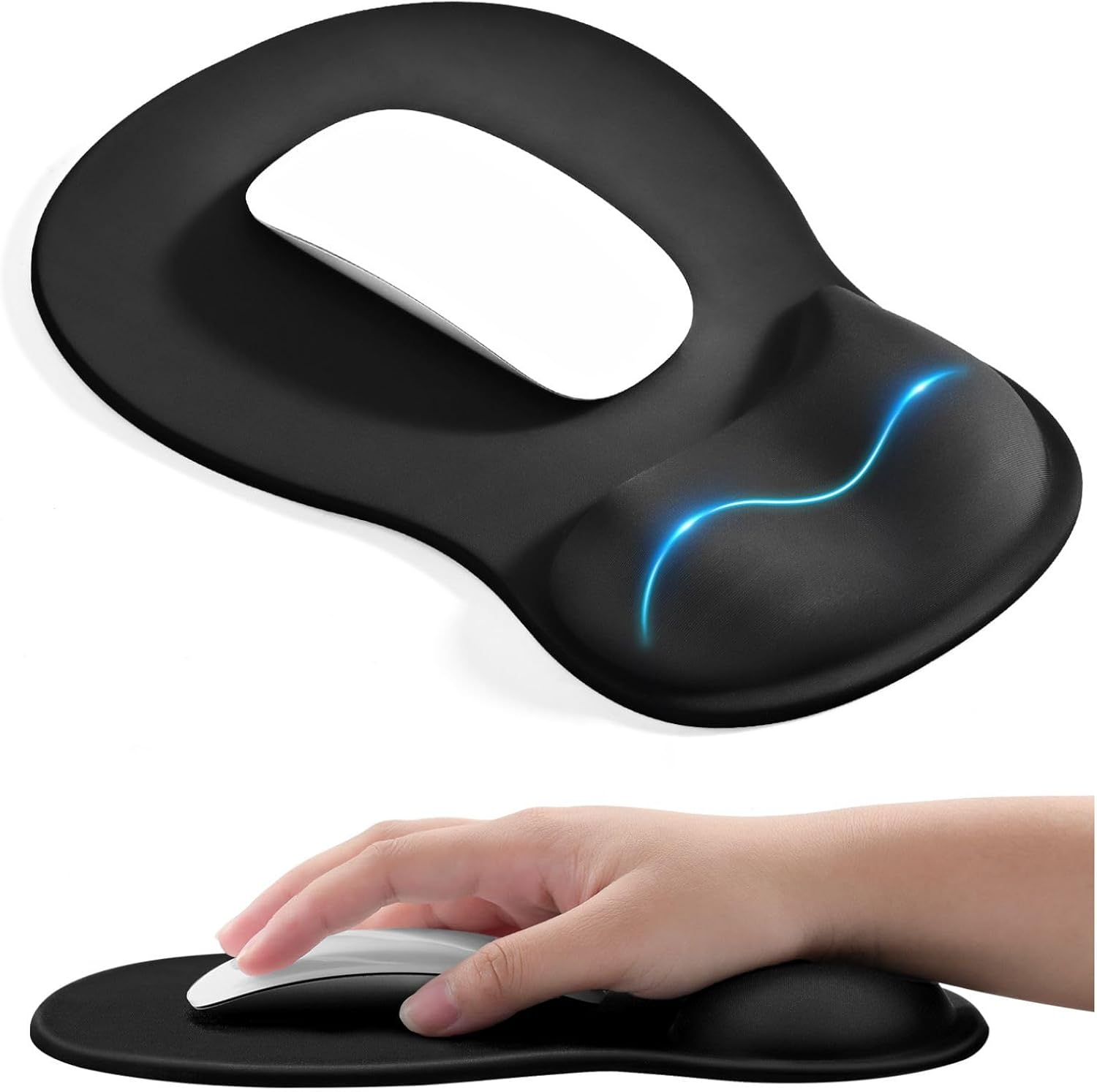 Ergonomic Mouse Pad with Gel Wrist Rest Support Middle Concave Design, Relieve Wrist Pain Mousepad, Non-Slip Base for Laptop, Computer, Office Desk Accessories, Carpal Tunnel Syndrome