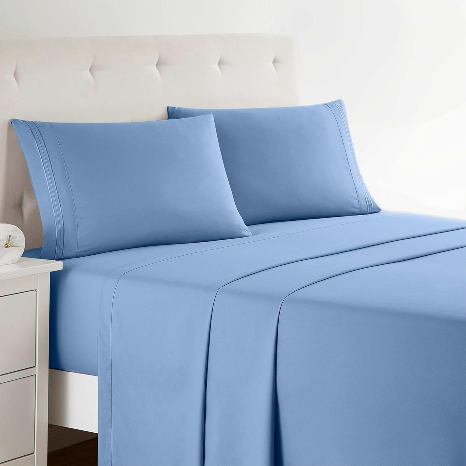 Bed Sheets, Premier 1800 Series 4 Piece Bed Sheet Set, Deep Pocket, Wrinkle, Fade, Stain Resistant, Luxury Soft Bedding Sheets & Pillowcases, King, Blue Heaven