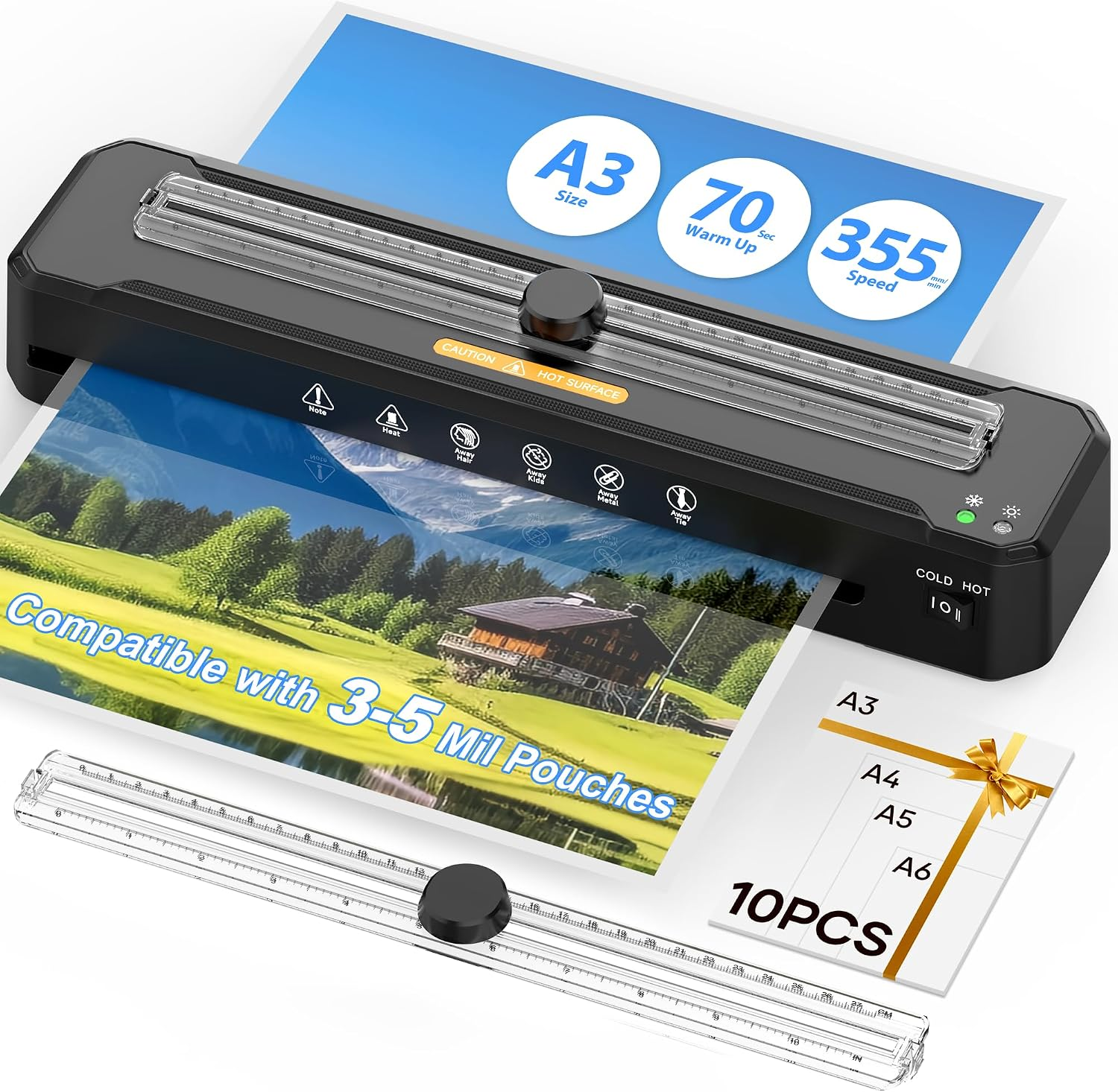 Laminator Machine 13-Inch,70S Warm-Up,3-5Mil 11X17 Laminating Machine