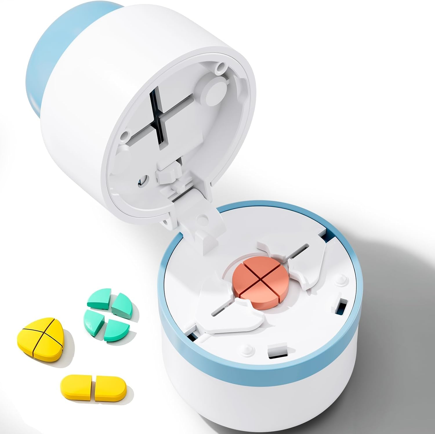 Pill Cutter, Pill Cutter Splitter for Halves or Quarters, Doubles as a Pill Box, Multiple Pill Cutters for Small or Large Pills, Easy to Carry, Portable P-Ill Cutter for Travel (Blue)